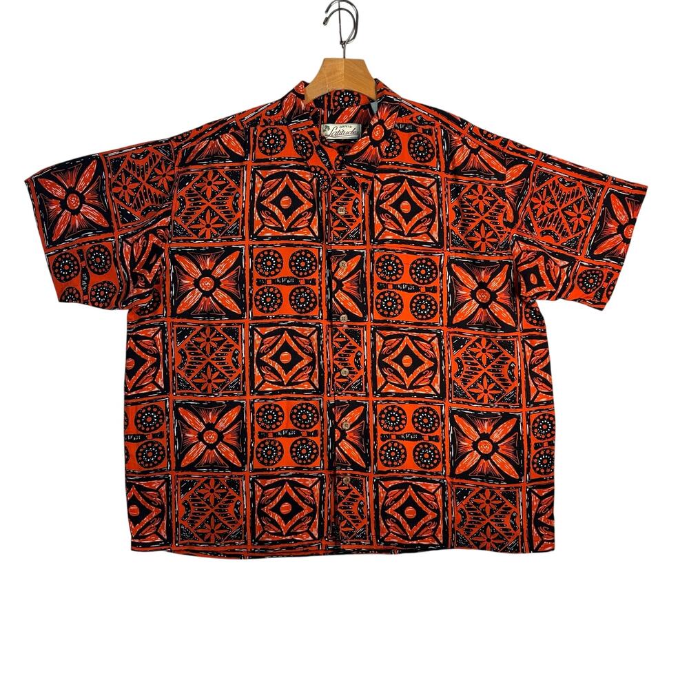 ORVIS “Latitudes” Orange \Black Pattern Casual Button Front Shirt Mens Size XL